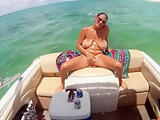 Exhibitionist wife with massive tits naked on a boat