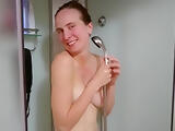 Golden shower in bathroom: guy pissing on sexy teen