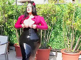 Busty Rose Lady on the Balcony - Outdoor Latex Blowjob Handjob in Italy - Cum on my Tits