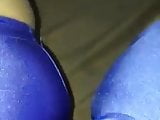 African Cameltoe in Shiny Blue Cycle Spandex Play with Pussy