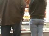 Tight jeans ass teen in supermarket