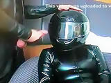 kinky helmet blow job and cumshot in leather and latex 2